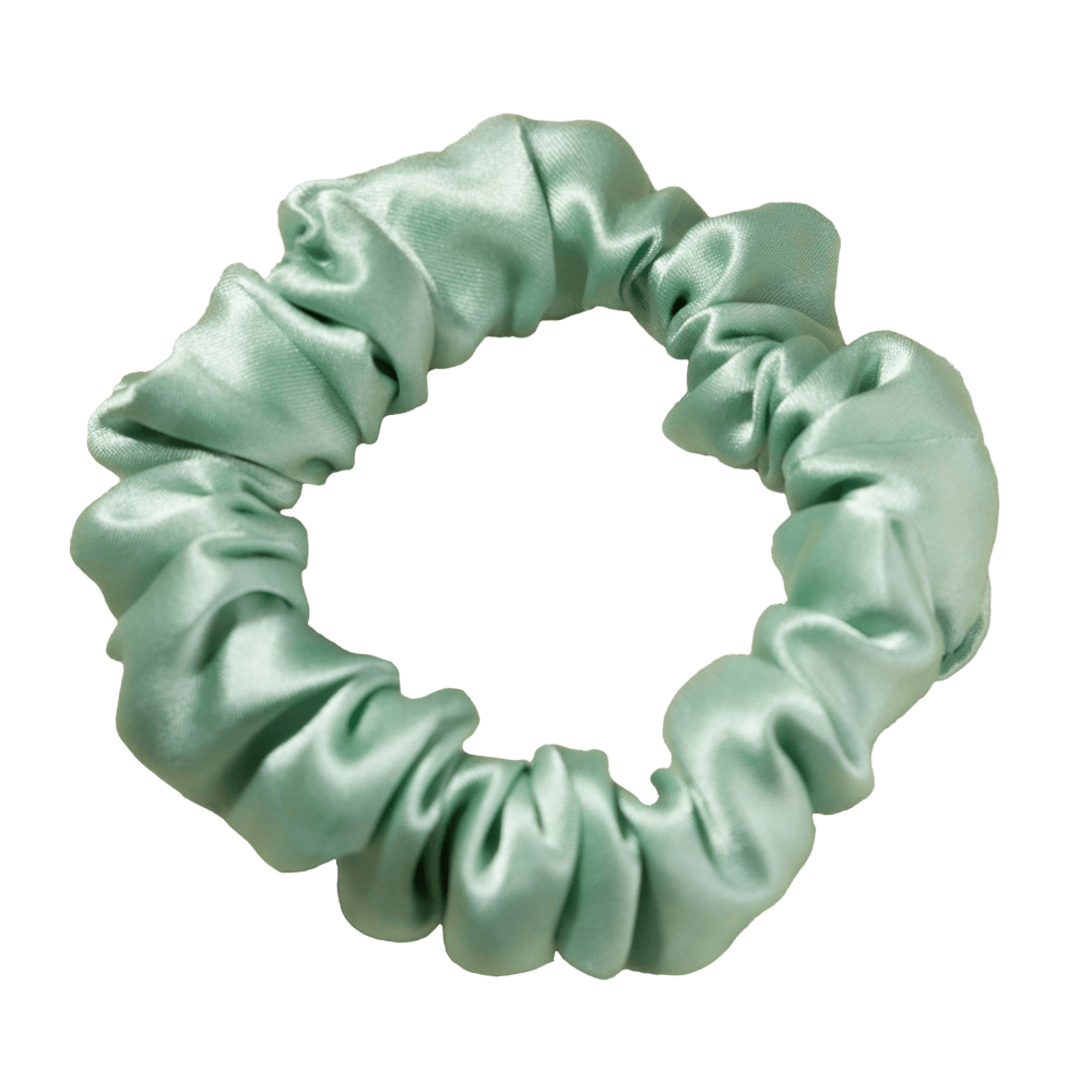 Aqua Pearl Silk Scrunchie – Handmade Luxury Hair Accessory