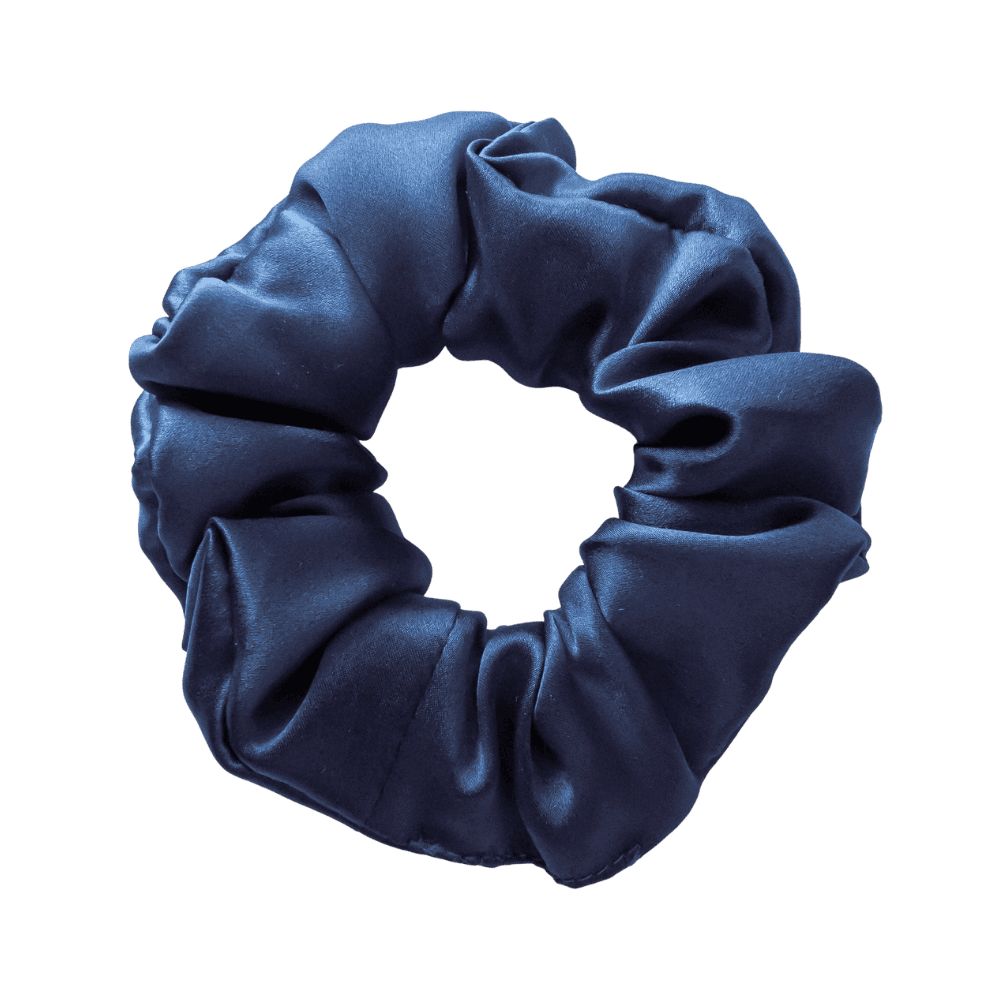 Dark Blue Silk Scrunchie – Handmade Natural Silk Hair Tie