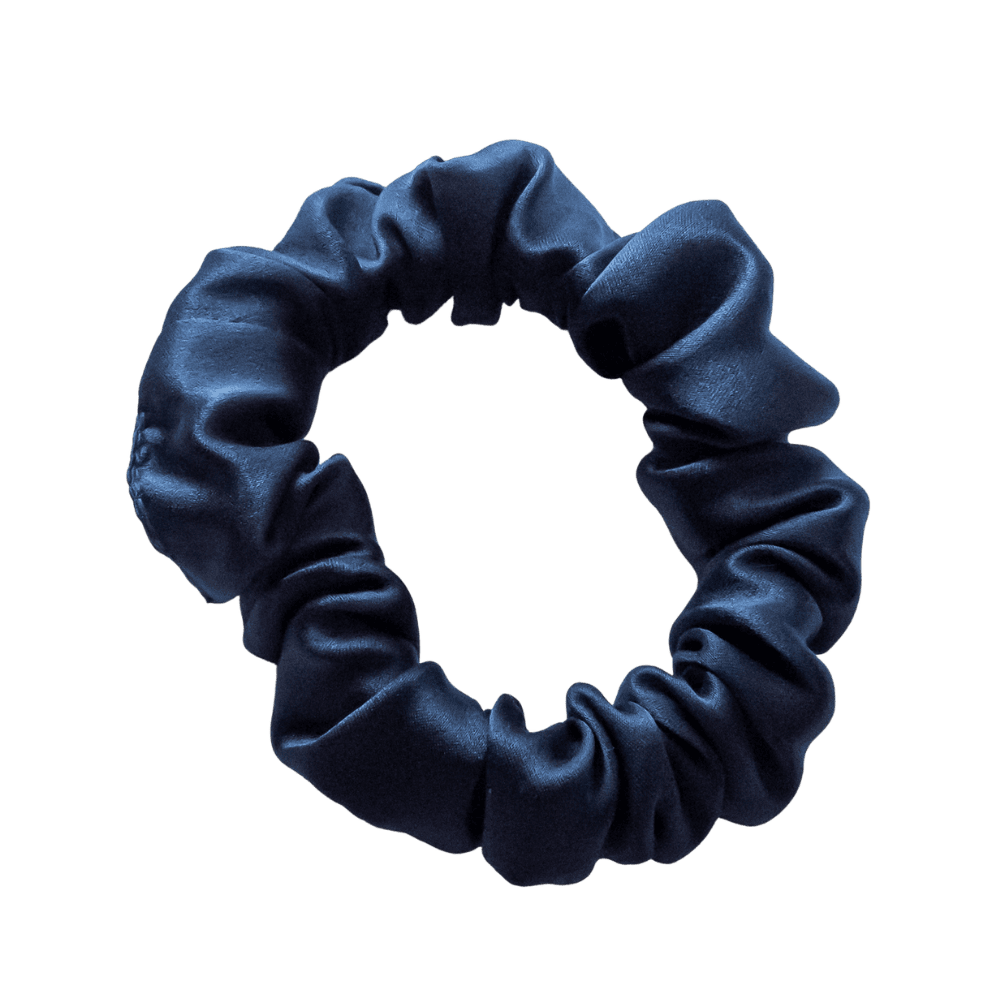 Dark Blue Silk Scrunchie – Handmade Natural Silk Hair Tie