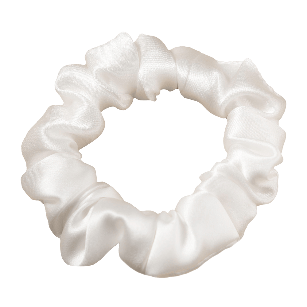Pearly White Silk Scrunchie – Handmade Natural Silk Hair Tie