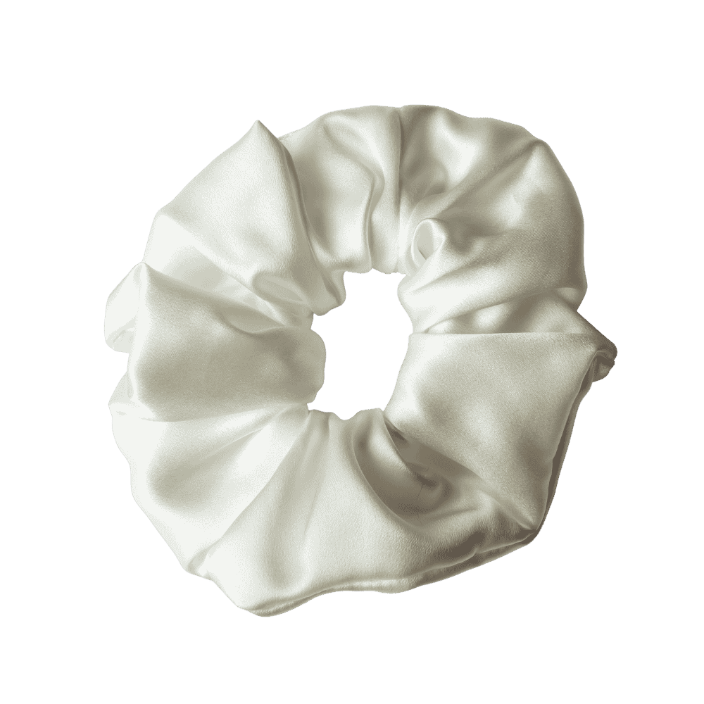 Pearly White Silk Scrunchie – Handmade Natural Silk Hair Tie