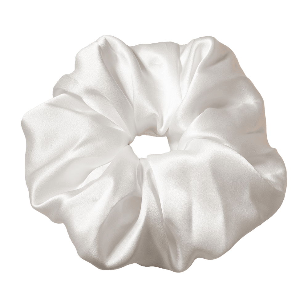 Pearly White Silk Scrunchie – Handmade Natural Silk Hair Tie