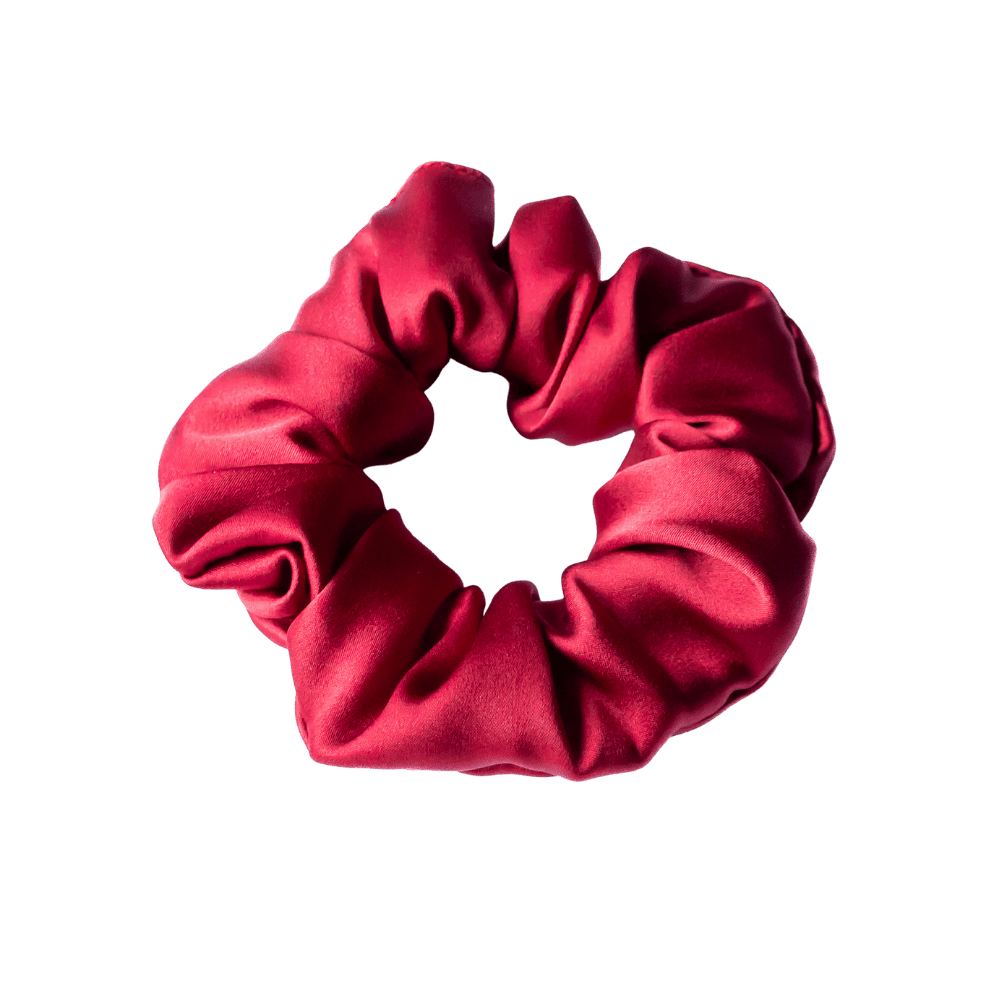 Handmade Silk Blend Hair Scrunchie – Deep Red