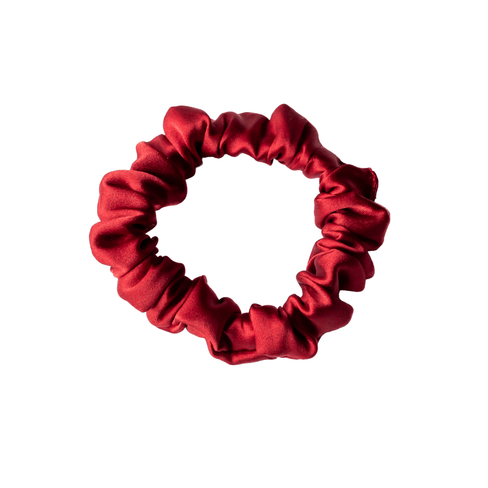 Handmade Silk Blend Hair Scrunchie – Deep Red